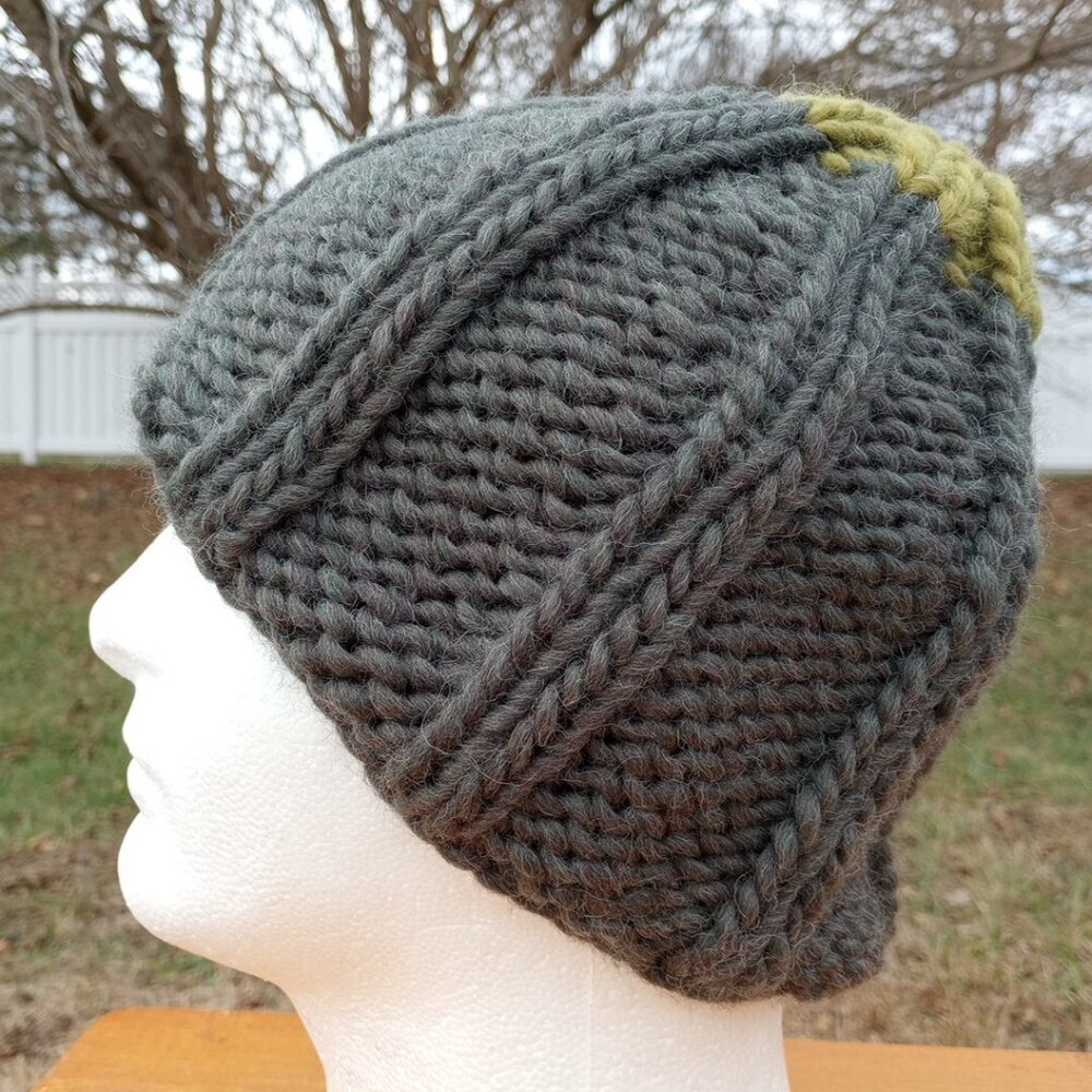 Men’s Chunky Wool Sailor Beanie Hand-Knit Rib Dock Worker Skully Cap Army Green - Picture 2 of 10